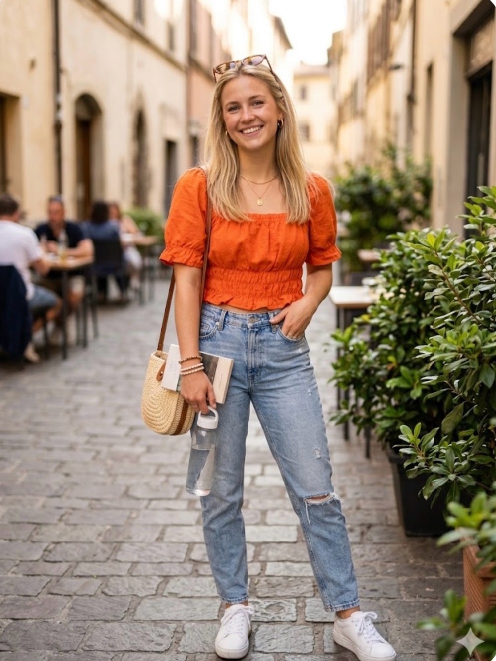 Paper Crane Bright Orange Smocked Crop Top